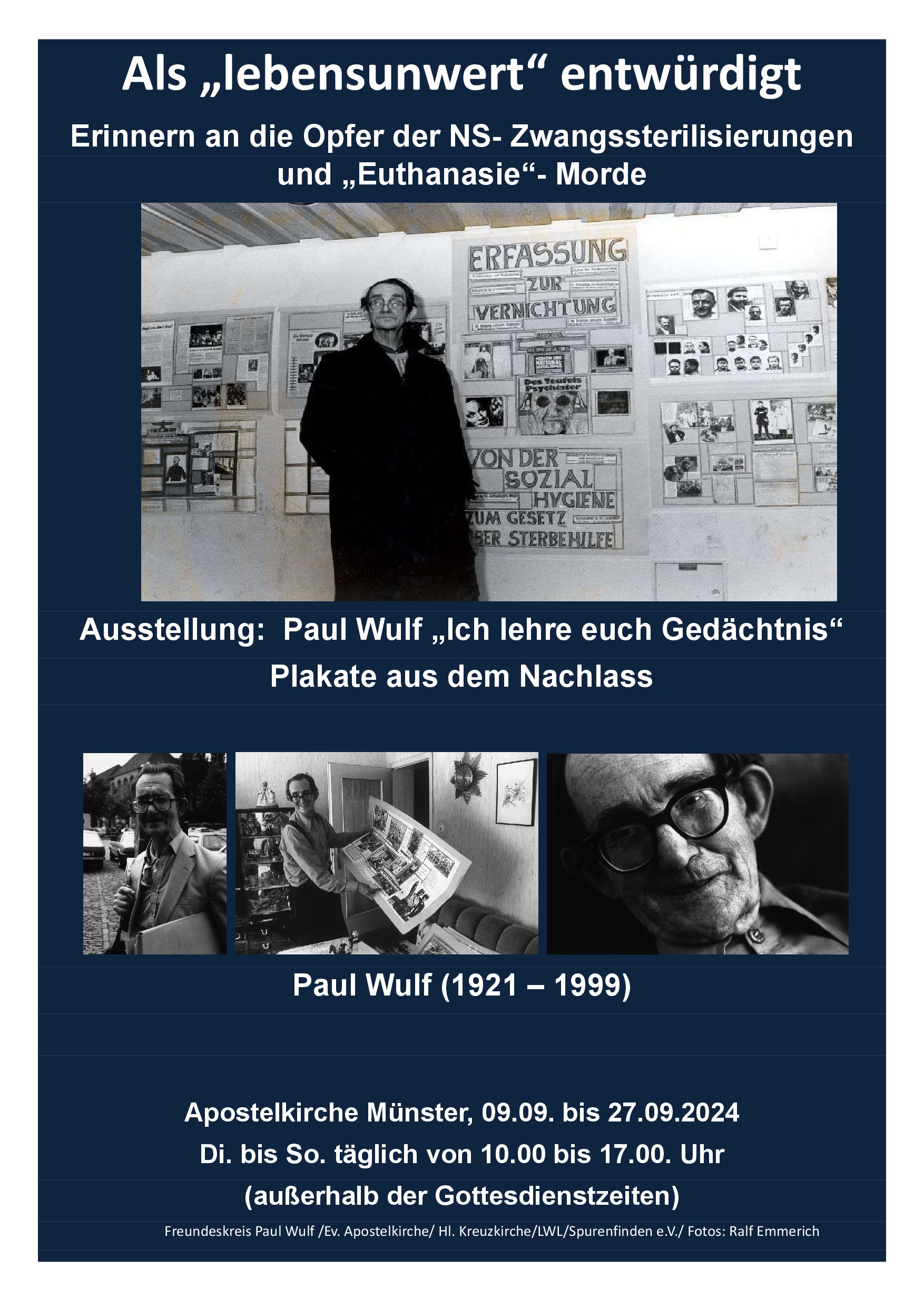 Ausstellungsplakat mit Fotos des Antifaschisten Paul Wulf vor seiner Ausstellung