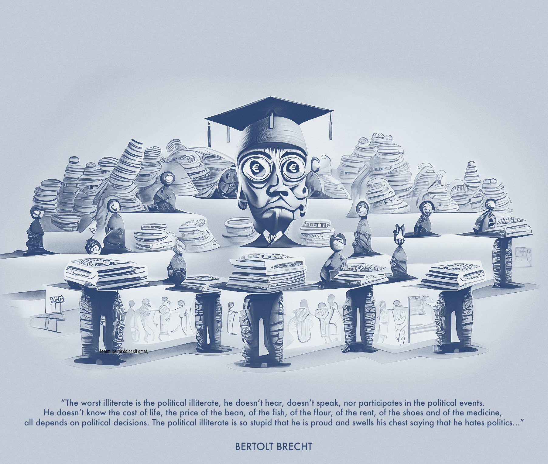 Illustration: blown, inflated and mesmerized by money - surreal hierarchy in universities by Ghassan
