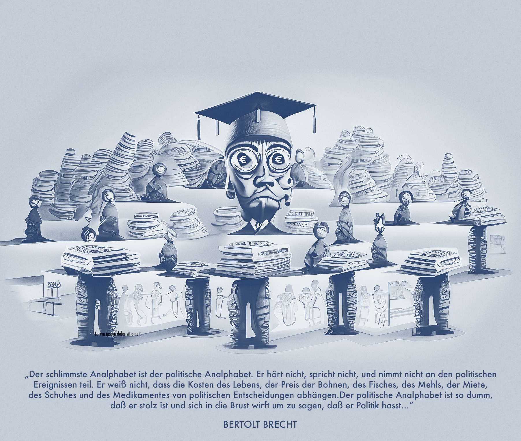 Illustration: blown, inflater and mesmerized by money - surreal hierarchy in universities by Ghassan