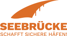 Logo der Seebrücke mit einer stilisierten Bücke über das Meer, darunter der Schriftzug SEEBRÜCKE mit dem Untertitel "Schafft sichere Häfen!"