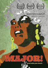 Poster for the documentary Major! showing Miss Major, a black trans woman, talking to an imaginated audience with a lively expression and an her head held high.