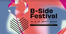 Das B-Side Festival Plakat. Verschiedene Farben, das B-Side Herz-Logo. Datum am 15. und 16. September.