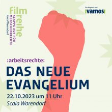 Bild mit Faust und Titel "Das neue Evangelium"