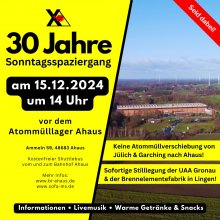 Sonntagsspaziergang am 15.12.24 vor dem Zwischenlager Ahaus. Beginn:14.00 Uhr