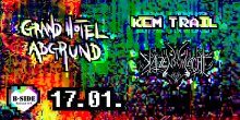 Buntes Sharepic für das Elektropunk-Konzert am 17.01. in der B-Side in Münster mit Grand Hotel Abgrund, Kem Trail und Katzenschlacht