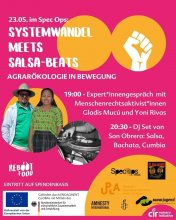 Expert:innen aus Lateinamerika zum Thema Agrarökologie ab 19:00 Uhr, DJ Set ab 20:30 Uhr