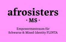Logo der Afrosister. Pinker Hintergrund in schwarzer Schrift steht afrosisters