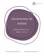 Logo der ideenstrickerei und Text: Awareness ist Arbeit. Workshops im März