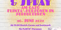 eine Mauer, links oben befindet sich eine Spraydose, darunter stehen die Infos der Veranstaltung (19:00 Sketch-Corner und Austausch für FLINTA*-Personen, 22:00 Fim 'Girl Power' für alle), links unten befinden sich die Logos von Frauen*referat und FLINTA*Room und rechts das Plakat des Films (darauf sieht man eine Person mit Sturmmaske)