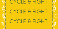 Ein gelbes Sharepic, auf dem in einem grünen Kasten mehrfach "Cycle & fight" steht. Oben drüber steht in einem Suchfeld "Klimagerechtigkeit", unten drunter Informationen zur Demo: 26.01.2022, 16h Stubengasse. Um den grünen Kasten herum sind Grafiken von Fahrrädern aus weißen Strichlinien abgebildet. 