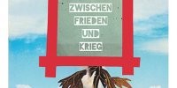 Ausschnitt aus dem Plakatmotiv "Zwischen Frieden und Krieg" Text mit roten Balken umrandet