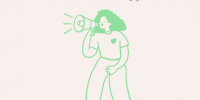 Eine Person ruft durch ein Megaphon