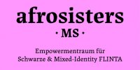 Logo der Afrosister. Pinker Hintergrund in schwarzer Schrift steht afrosisters