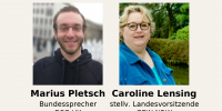 Flyer zur Diskussionsveranstaltung "Bundeswehr in den Schulen oder Friedenserziehung?" mit den Fotos der Referent:innen