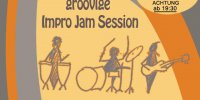  Flyer zum Event: Obere Hälfte: der Titel One Groove Session, mittig darunter eine Charakterisierung groovige Impro Jam Session, rechts davon Zeit & Ort 16. April ab 19 Uhr, am Mittelhafen 42, mittig unter diesen Infos ein Bild von drei Strichmännchen, die Trommeln, Schlagzeug und Bass spielen. Unten links: Eine Kooperation mit und das Herzlogo des B-Side-Kultur e.V. Rechts unten steht die Anmerkung Amps Drums Keyboard vorhanden, andere Instrumente mitbringen. Eintritt frei um Spenden wird gebeten